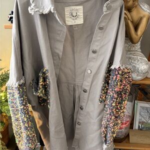 Fantastic Fawn Gray Shirt with Multicolor Sequin Sleeves
